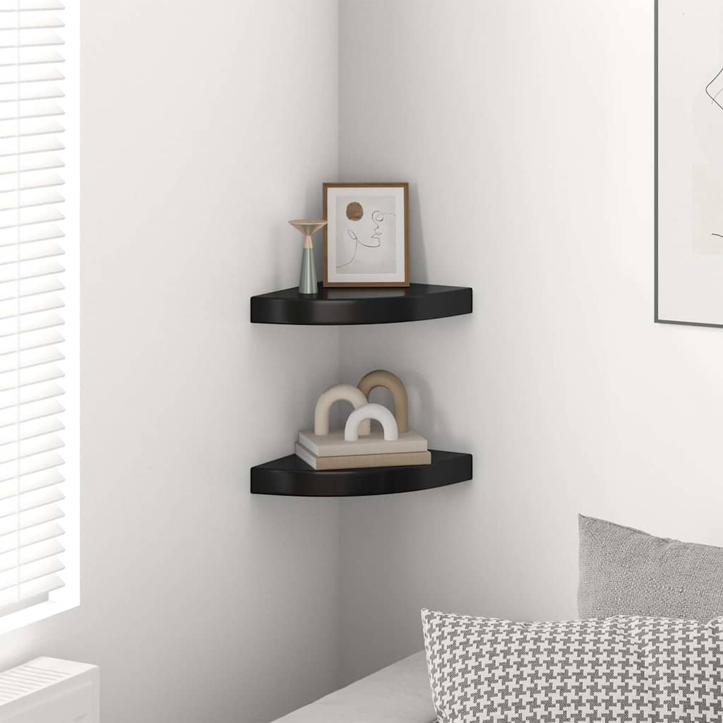 Schwebende Eckregale 2 Stk. Hochglanz-Weiß 25x25x3,8 cm MDF