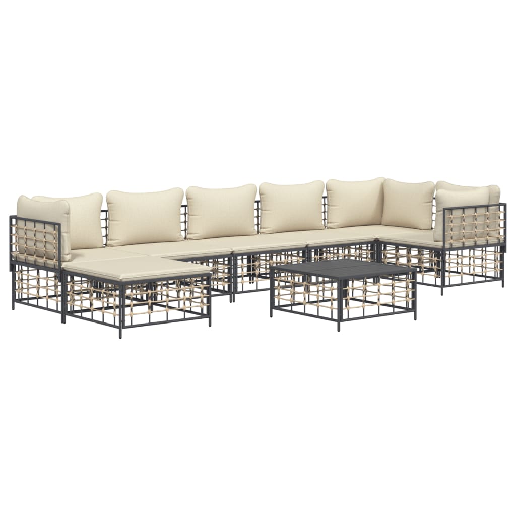 7-tlg. Garten-Lounge-Set mit Kissen Anthrazit Poly Rattan