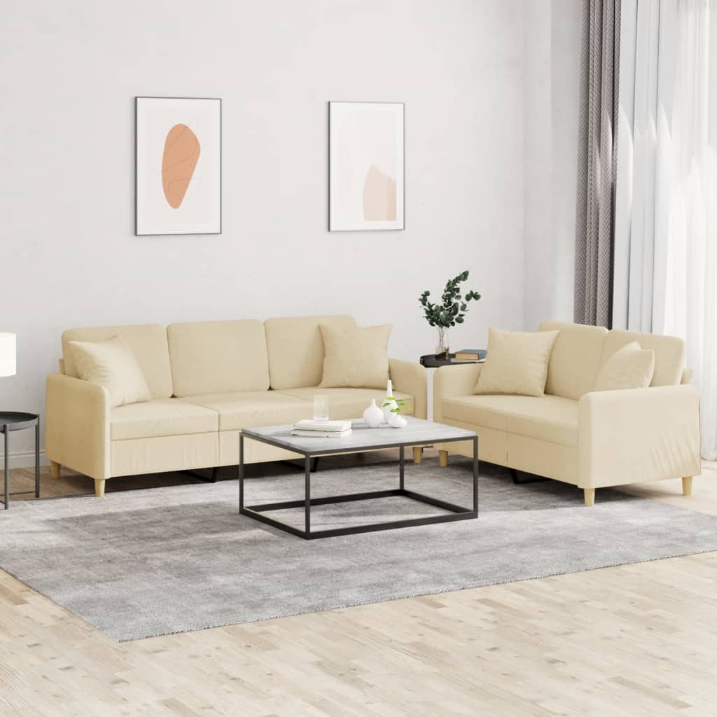 3-tlg. Sofagarnitur mit Kissen Braun Stoff