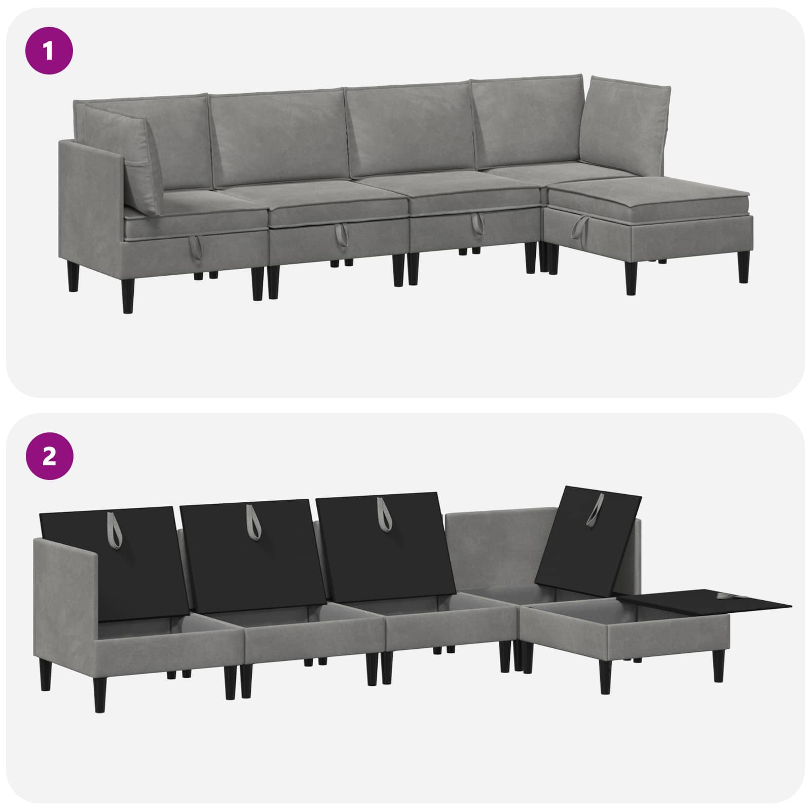 Wohnzimmergarnitur mit Kissen mit Speicher 3 pcs Hellgrau Samt