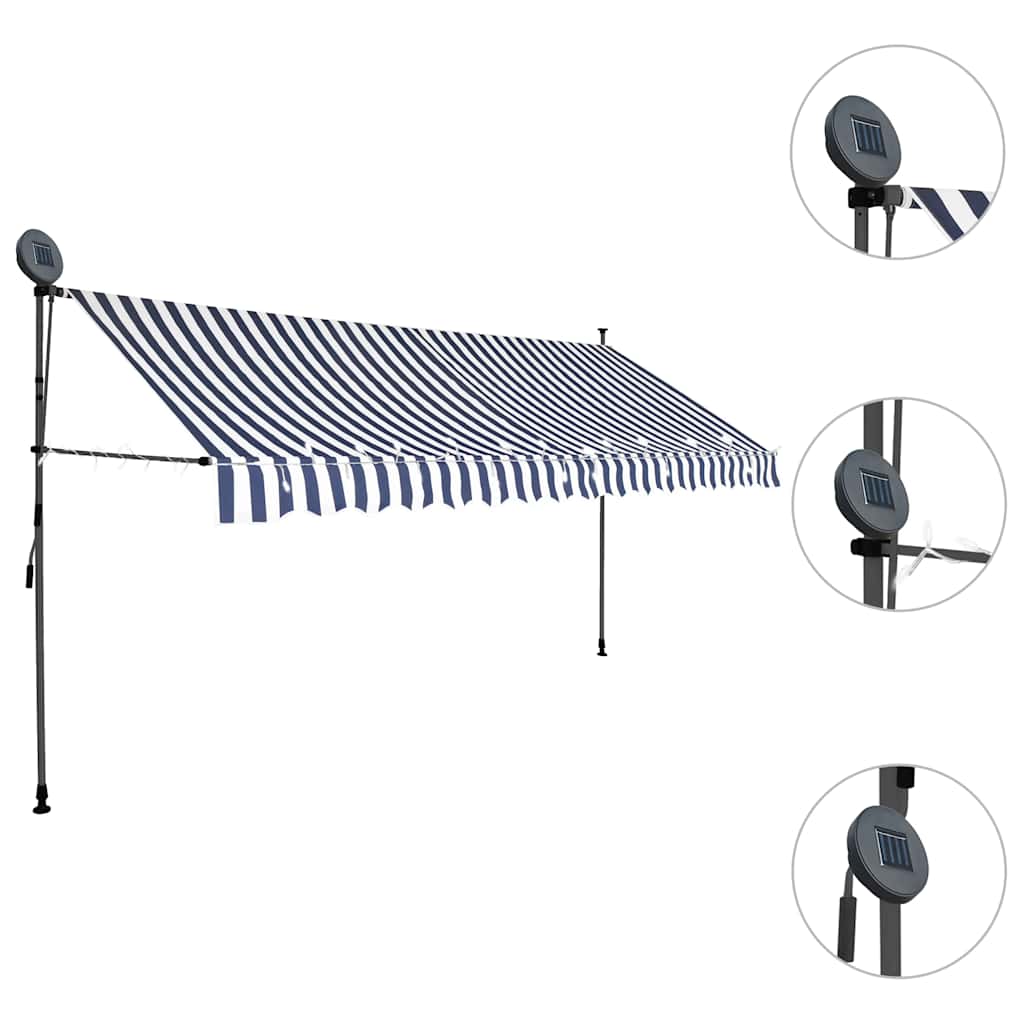 Einziehbare Markise Handbetrieben mit LED 100 cm Blau und Weiß