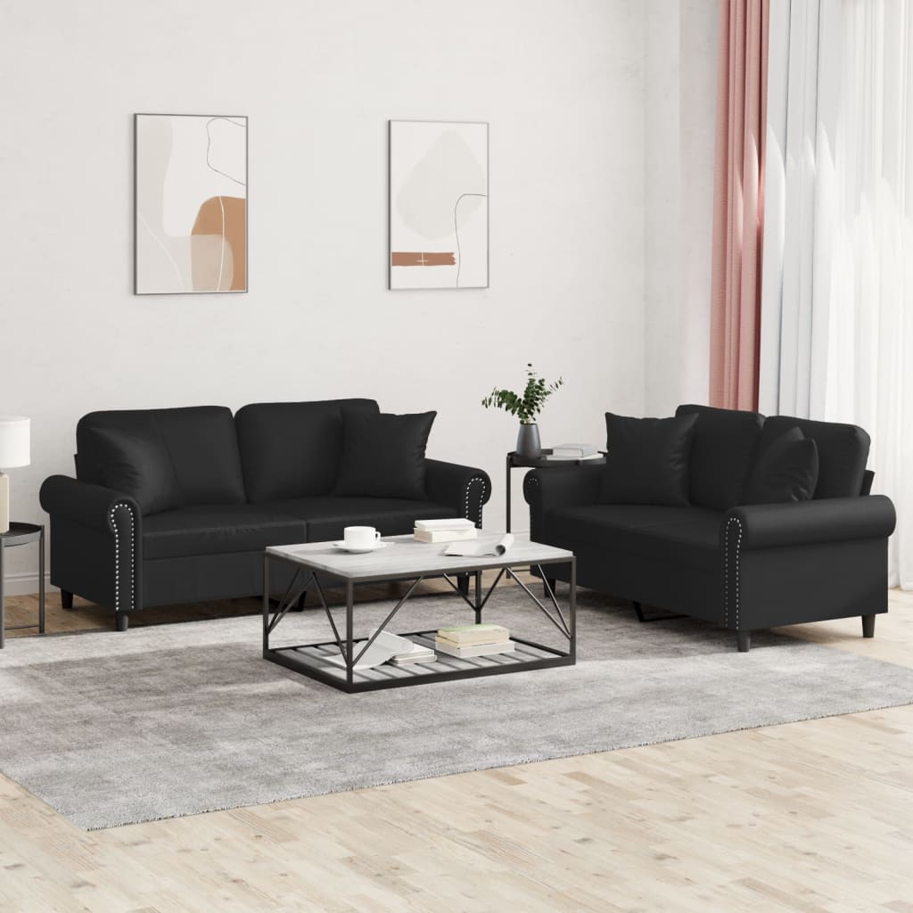 3-tlg. Sofagarnitur mit Kissen Creme Kunstleder