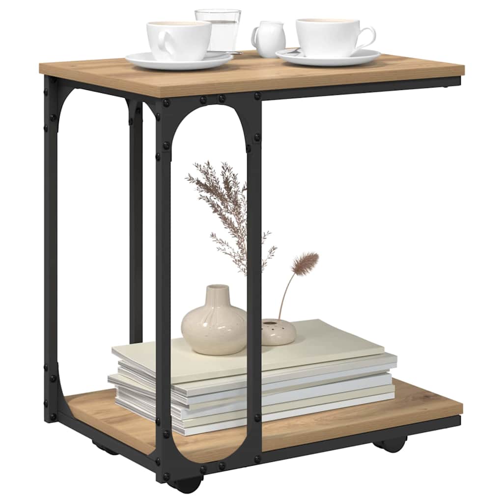 Beistelltisch mit Rollen Schwarz 50x35x55,5 cm Holzwerkstoff