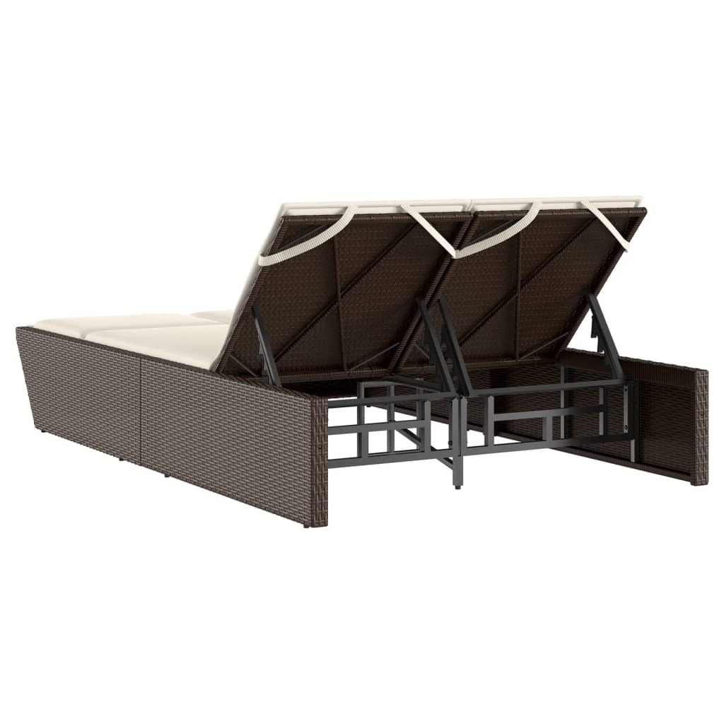 Doppel-Sonnenliege mit Kissen Schwarz Poly Rattan