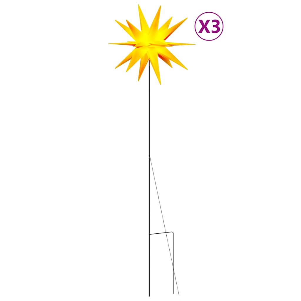 LED-Weihnachtssterne 3 Stk. mit Erdspießen Faltbar Gelb 57 cm