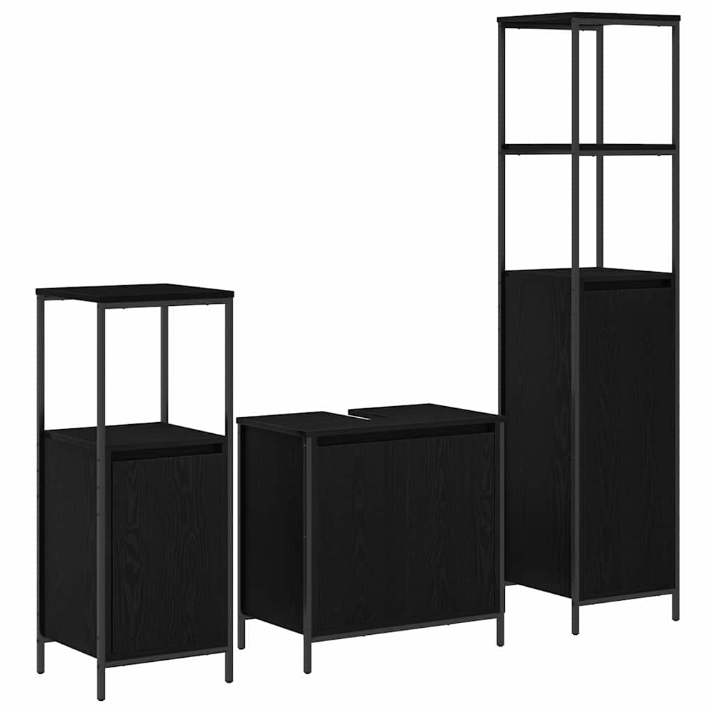 Badezimmermöbel-Set 5 pcs Schwarz Eichen-Optik Holzwerkstoff