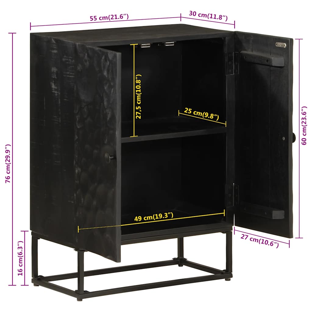 Nachttisch Schwarz 40x30x50 cm Massivholz Mango und Eisen