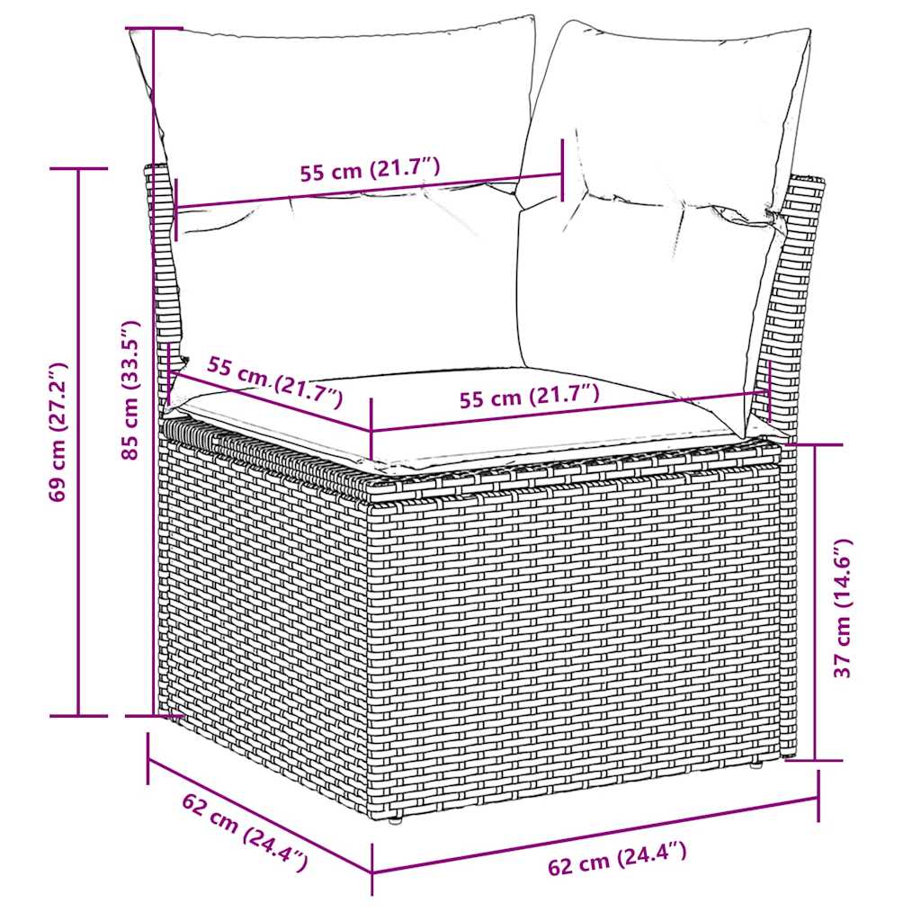 3-tlg. Garten-Sofagarnitur mit Kissen Schwarz Poly Rattan