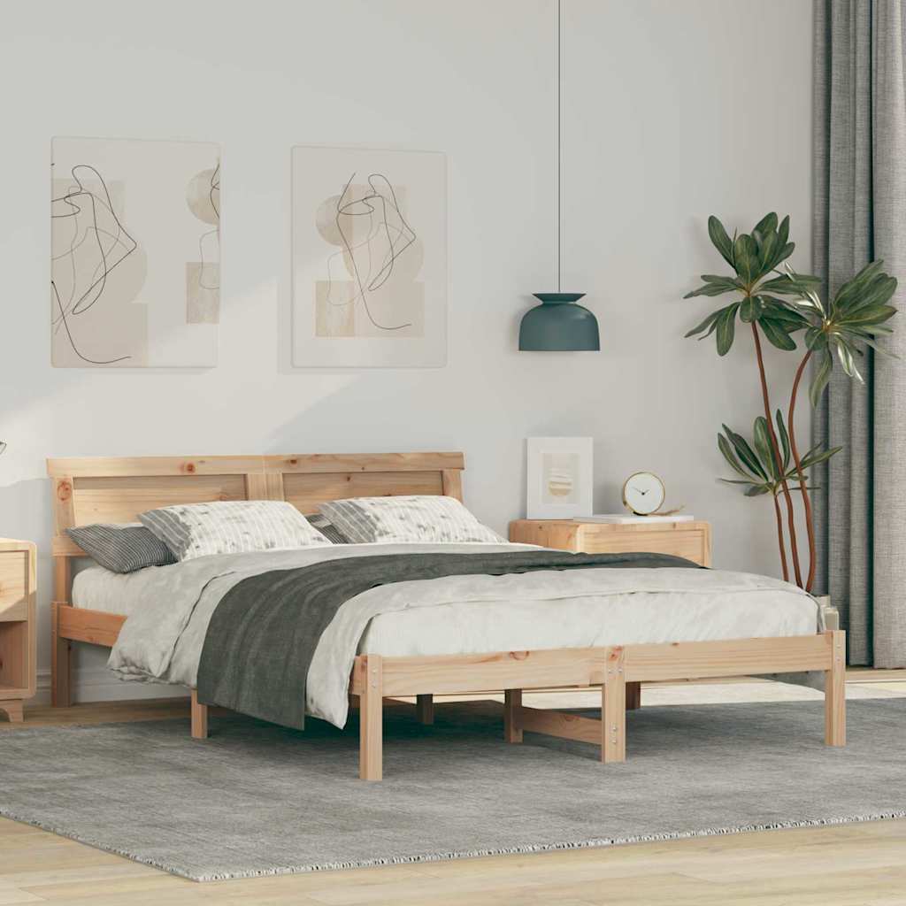 Bettgestell mit Kopfteil Braun 200 x 200 cm Massivholz Kiefer