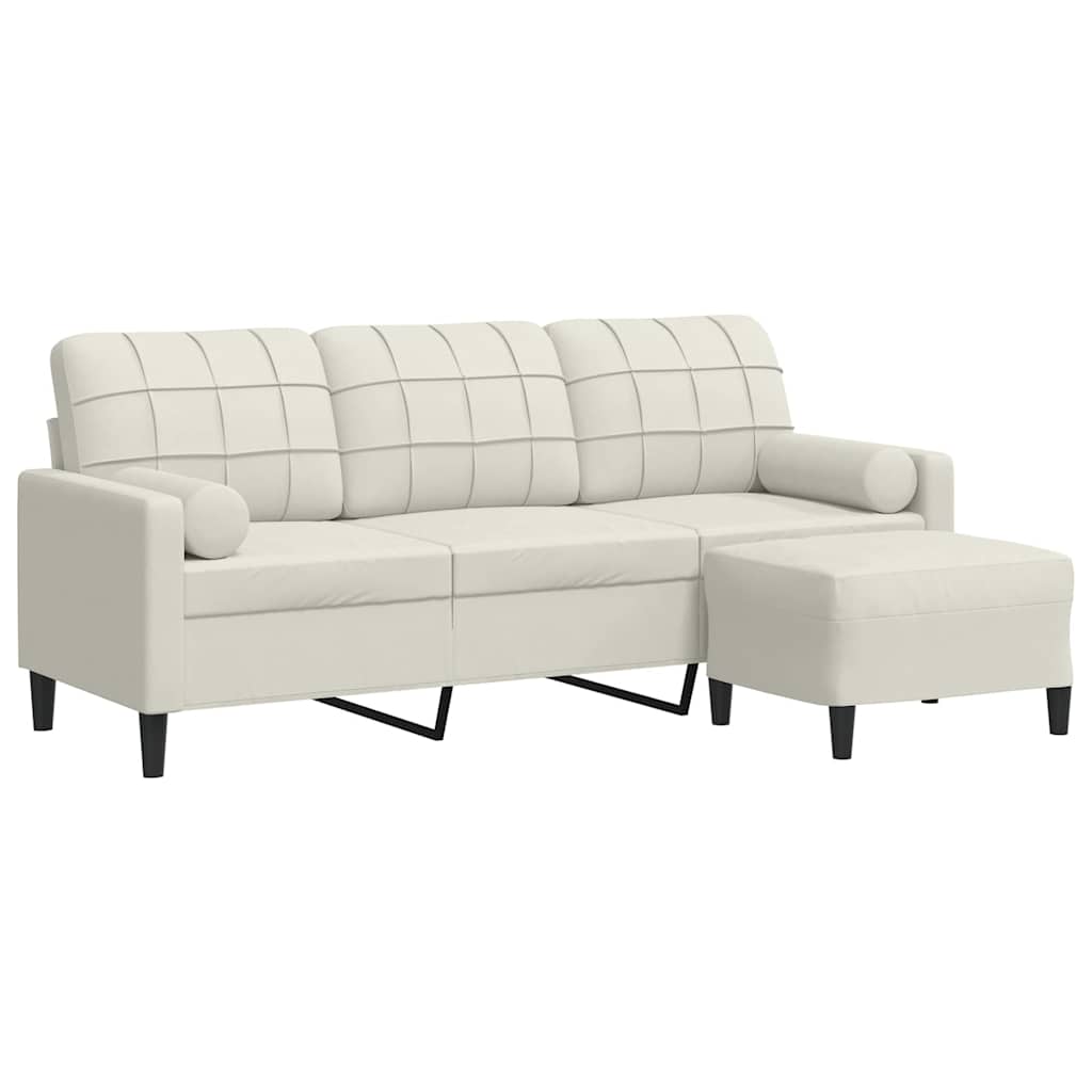 3-Sitzer-Sofa mit Hocker Hellgrau 180 cm Samt