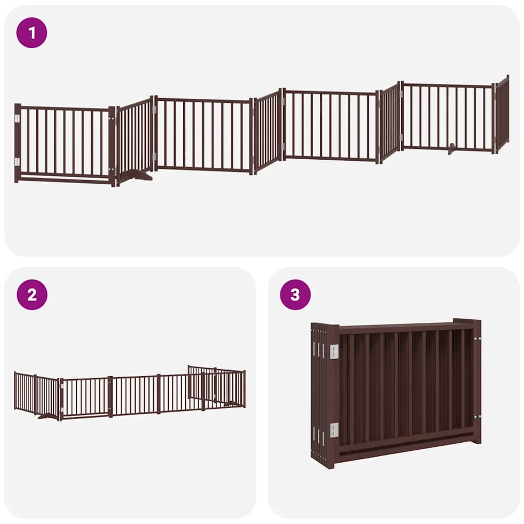 9-tlg. Hundetor mit Tür Faltbar 450 cm Pappelholz