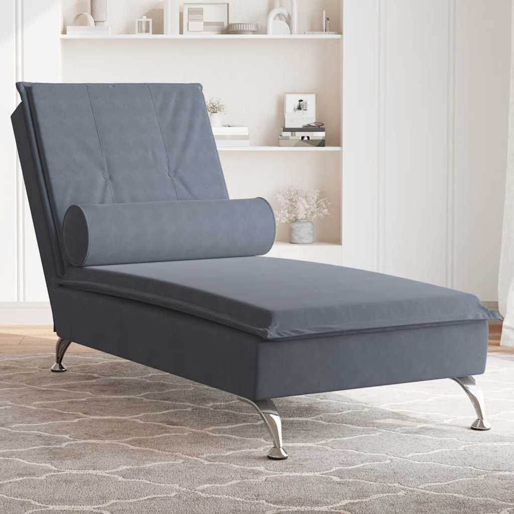 Massage-Chaiselongue mit Nackenrolle Hellgrau Samt