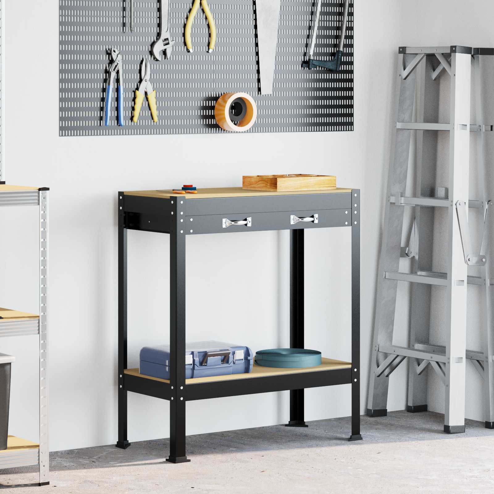 Werkbank mit Lochwand und Schublade
