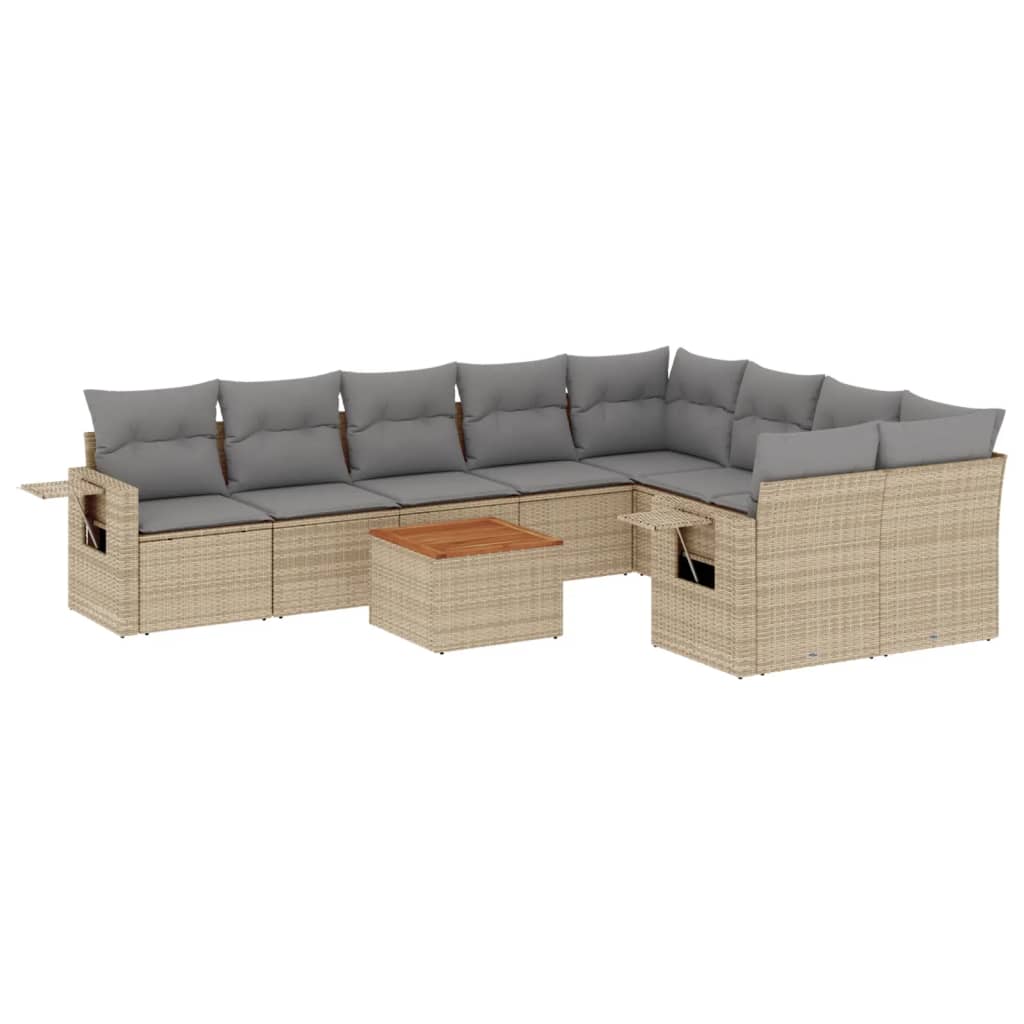 10-tlg. Garten-Sofagarnitur mit Kissen Schwarz Poly Rattan