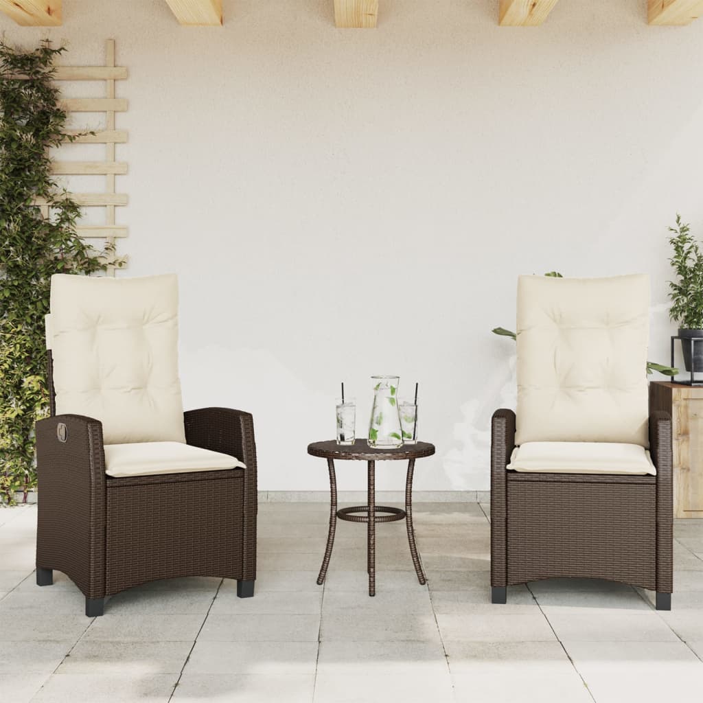 Gartensessel Verstellbar mit Kissen Schwarz Poly Rattan