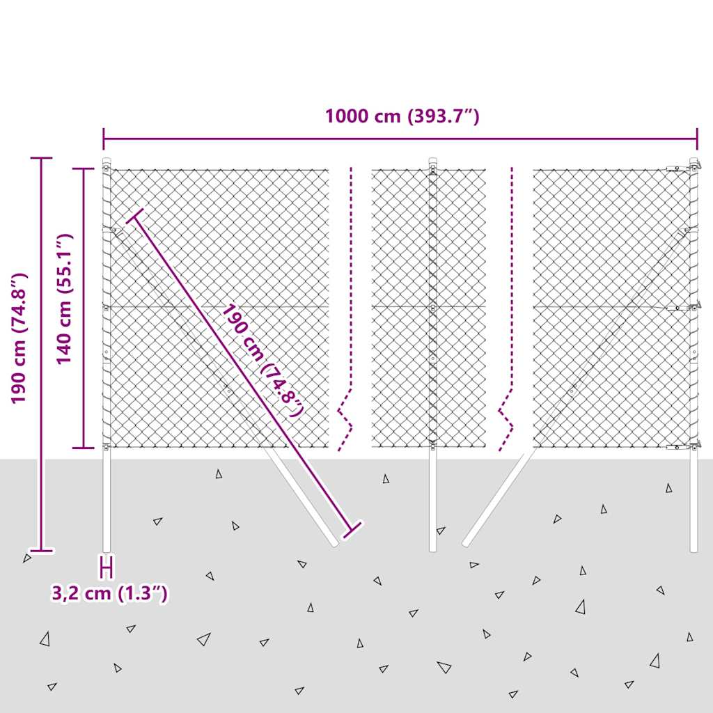 Outdoor Kettenglied-Zaun Erdfixierung 10 x 0,4 m Grün Netz