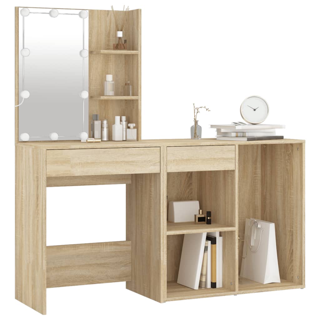 LED-Schminktisch mit Schrank Weiß Holzwerkstoff