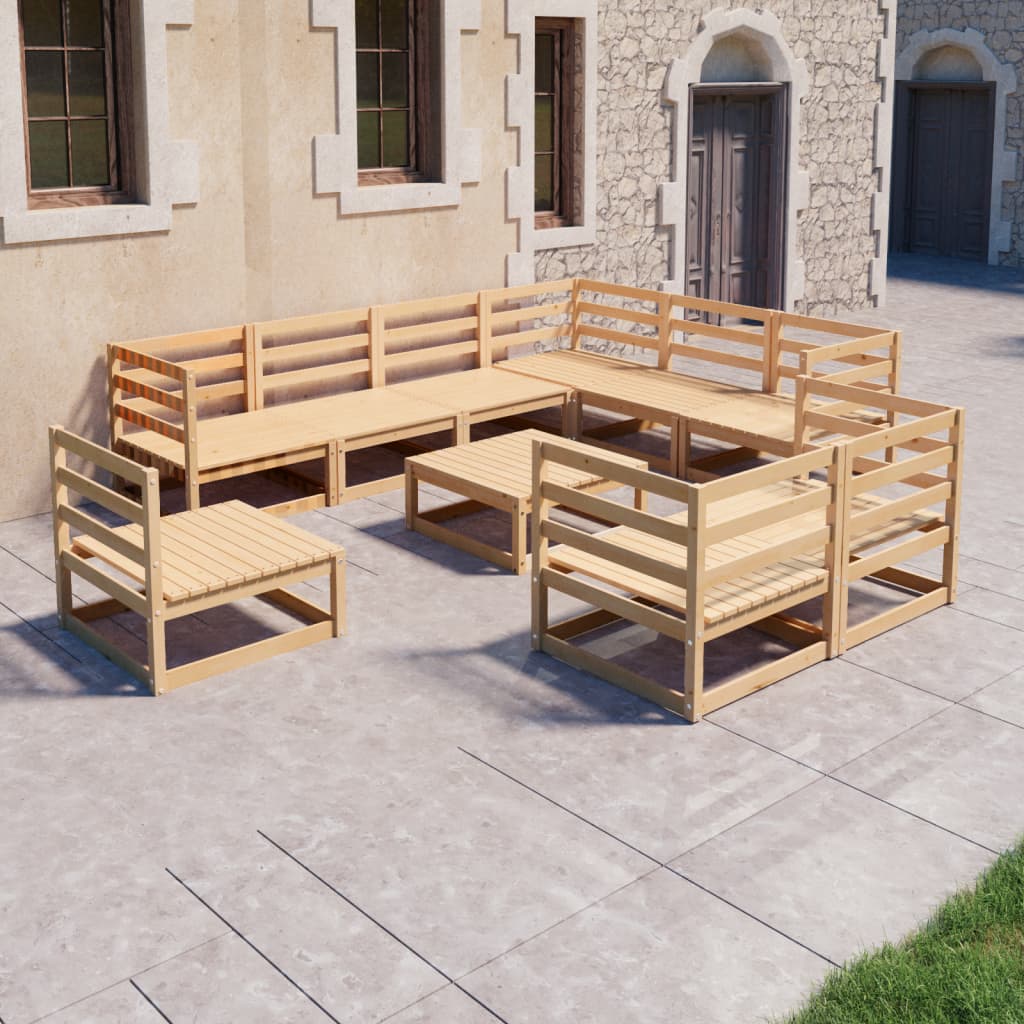 10-tlg. Garten-Lounge-Set mit Kissen Massivholz Kiefer