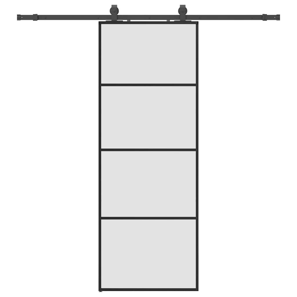 Schiebetür mit Beschlag Schwarz 76x205 cm ESG-Glas