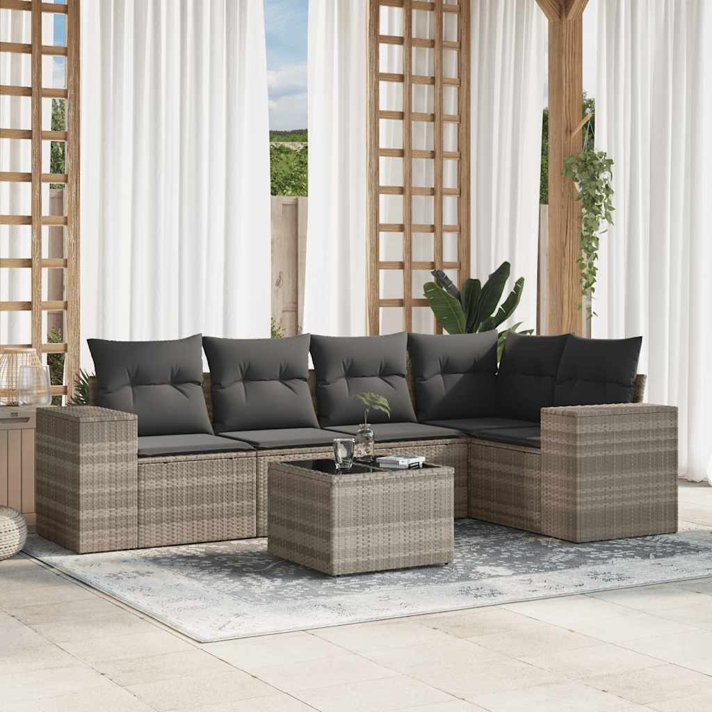 5-tlg. Garten-Sofagarnitur mit Kissen Schwarz Poly Rattan