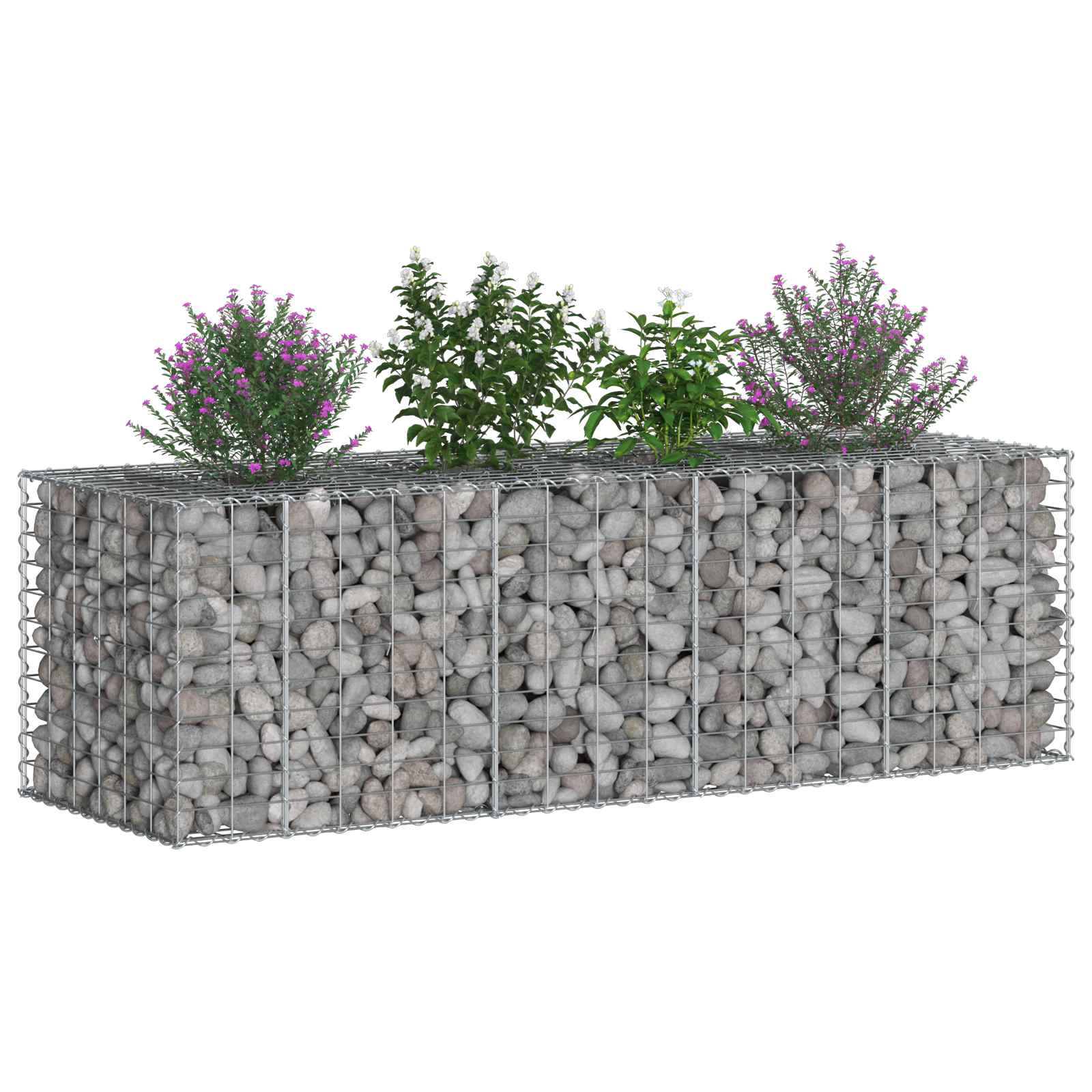 Gabionen Hochbeet 2 pcs Silber 260 x 60 x 55 cm
