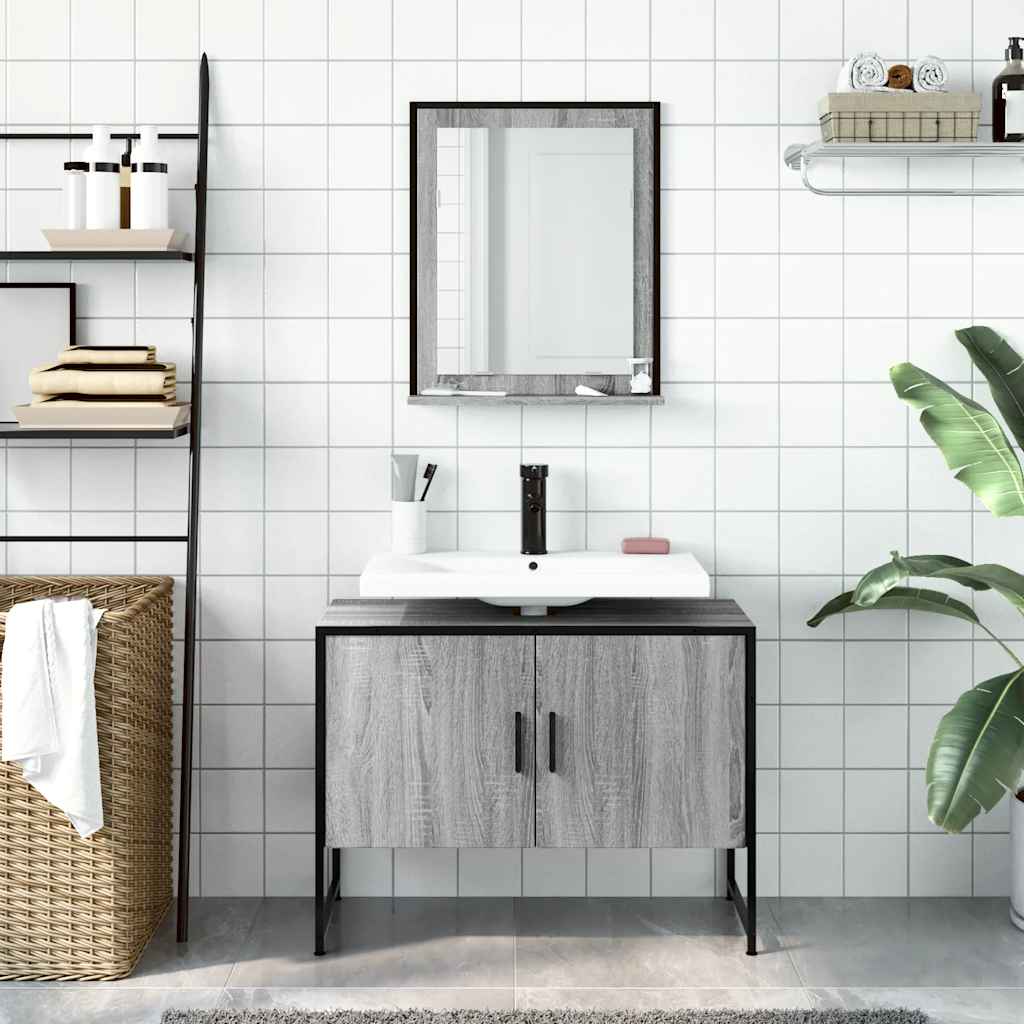 2-tlg. Badmöbel-Set Räuchereiche Holzwerkstoff