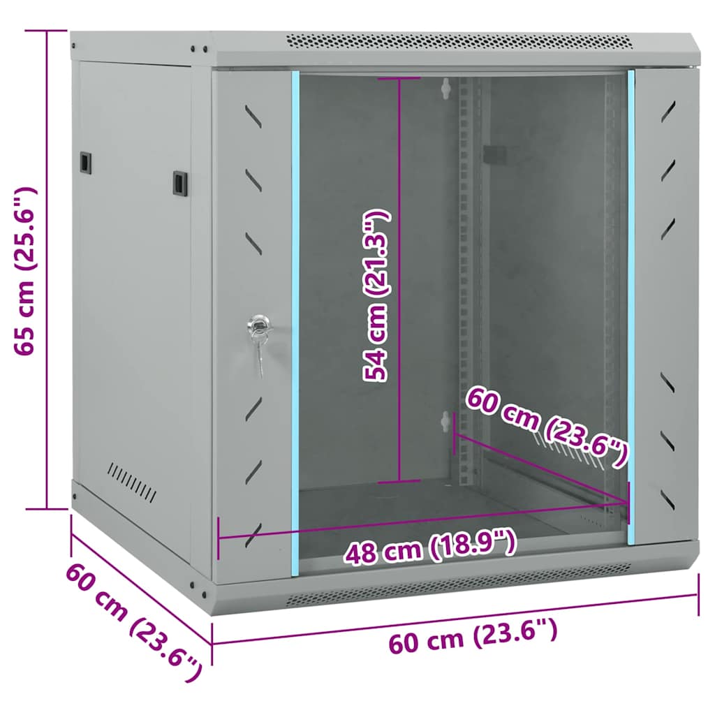 Netzwerkschrank mit Speicher Grau 60 x 45 x 28 cm Stahl