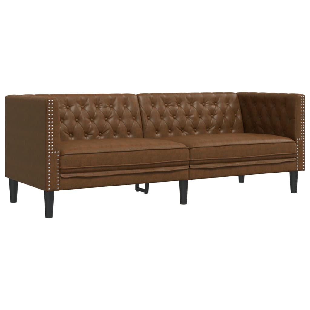 3-tlg. Chesterfield-Sofa-Set Schwarz Kunstleder