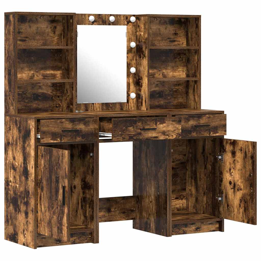 Schminktischset mit LED mit Schubladen 3 pcs Weiß Holzwerkstoff