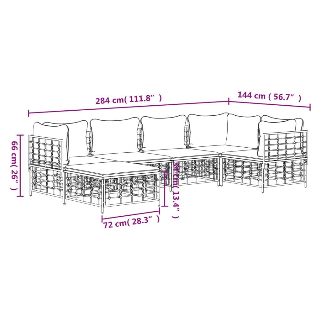 7-tlg. Garten-Lounge-Set mit Kissen Anthrazit Poly Rattan