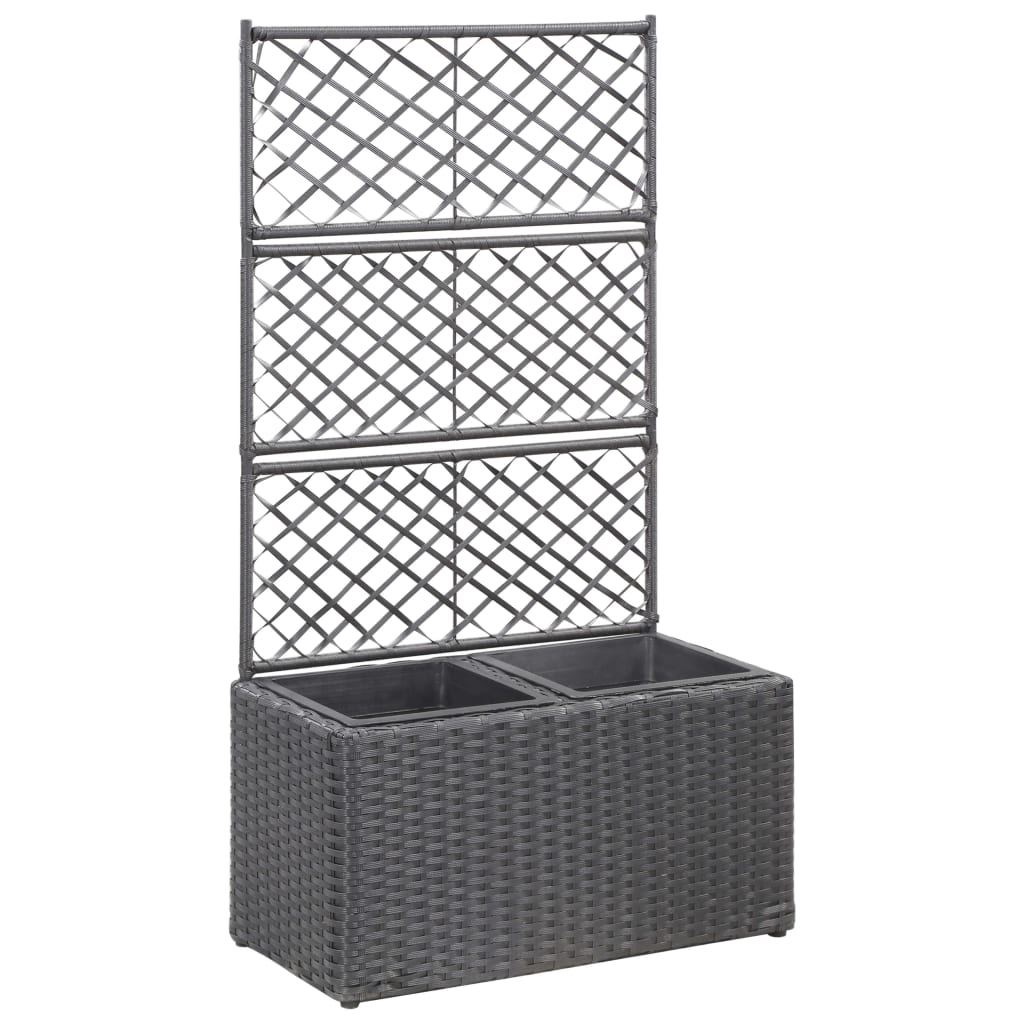 Hochbeet mit Rankgitter 1 Topf 30x30x107cm Poly Rattan Schwarz