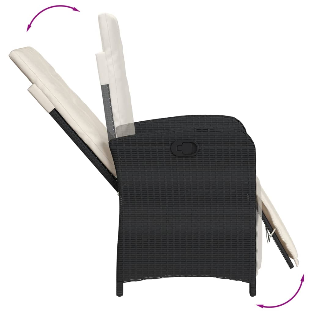 Gartensessel mit Fußteil Verstellbar Schwarz Poly Rattan