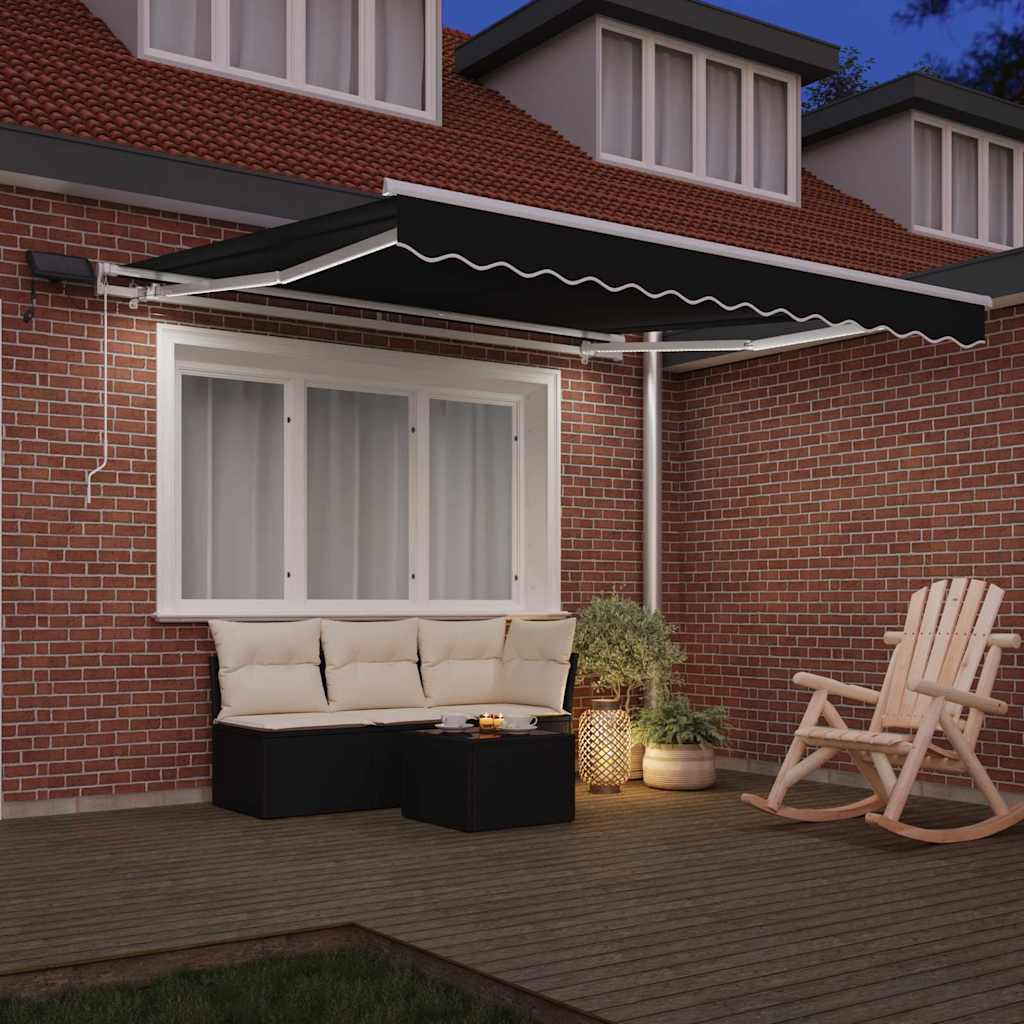 Markise Manuell Einziehbar mit LED 300x250 cm Blau und Weiß