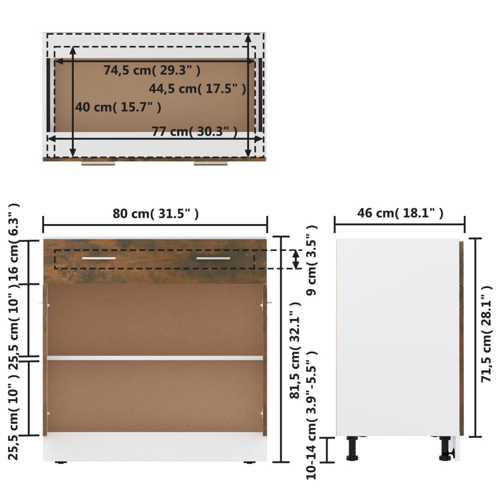 Unterschrank Lyon Weiß 60x46x81,5 cm Holzwerkstoff