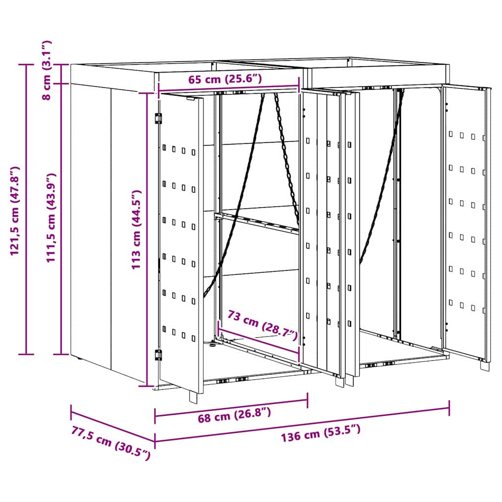 Mülltonnenbox für 2 Tonnen Schwarz 138x79x117 cm Stahl