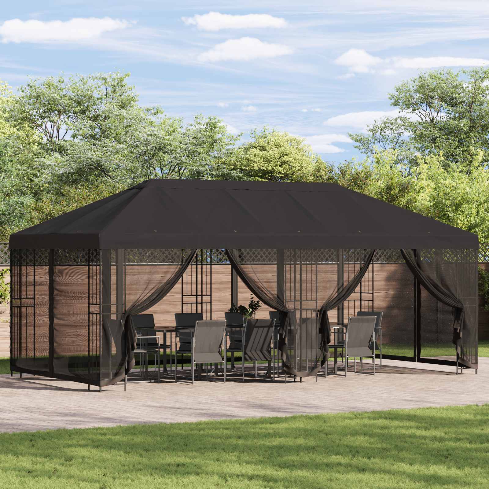 Pavillon mit Seitenwänden 6 x 3 m Beige Polyester und Stahl 190