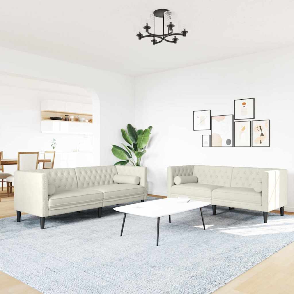 3-tlg. Chesterfield-Sofa-Set mit Nackenrollen Hellgrau Samt