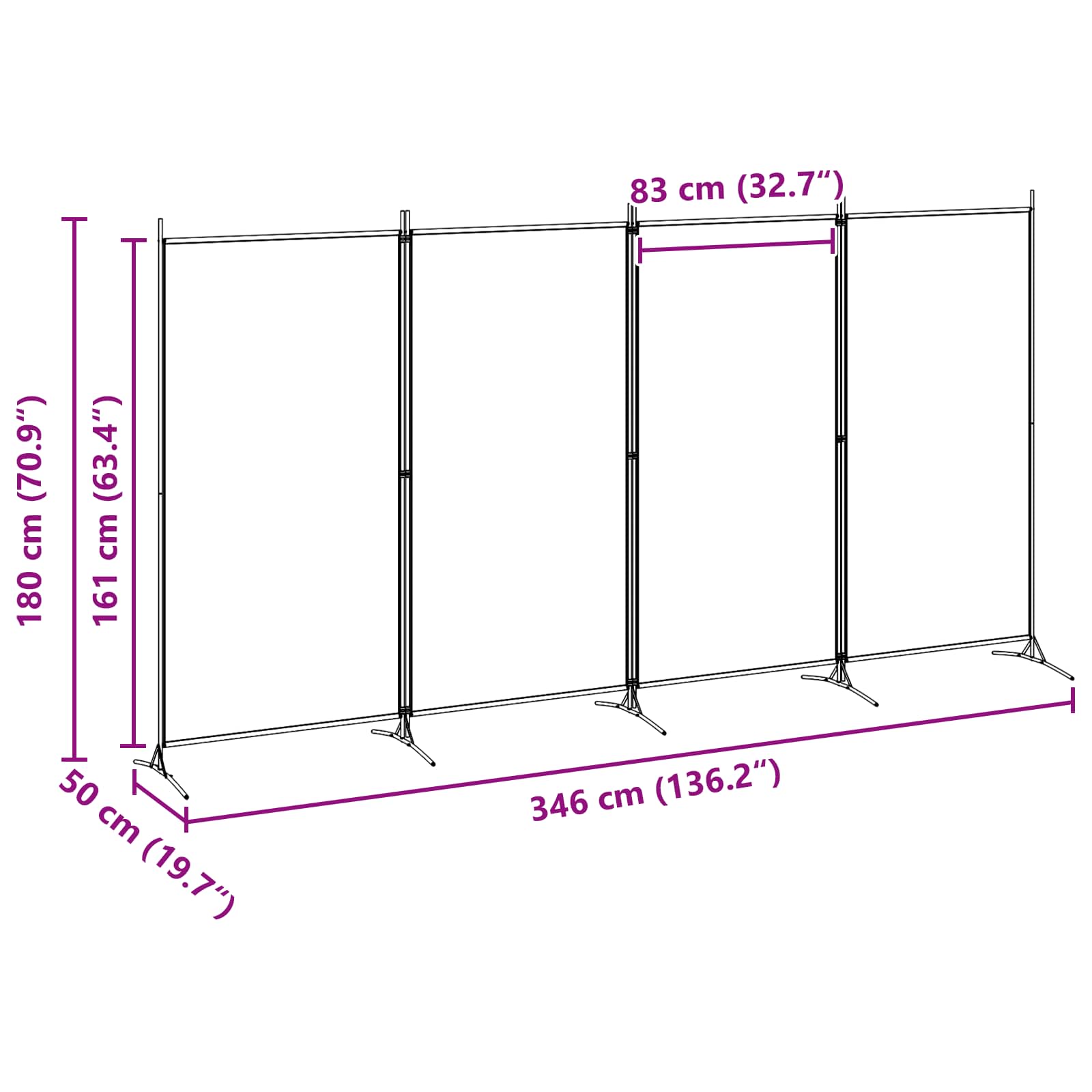 3-tlg. Raumteiler Weiß 260x180 cm Stoff