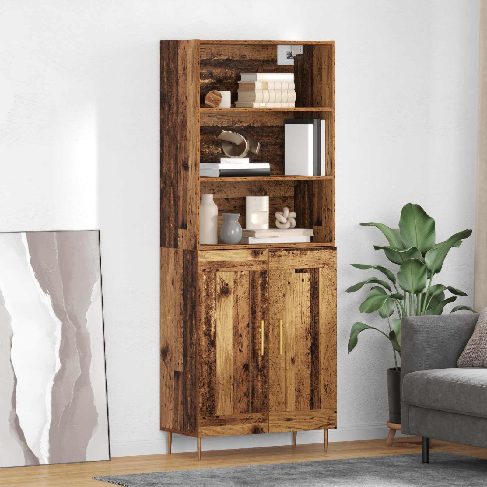 Highboard Hochglanz-Weiß 69,5x34x180 cm Holzwerkstoff