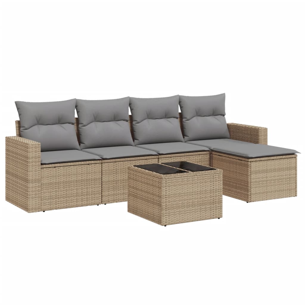 5-tlg. Garten-Sofagarnitur mit Kissen Schwarz Poly Rattan