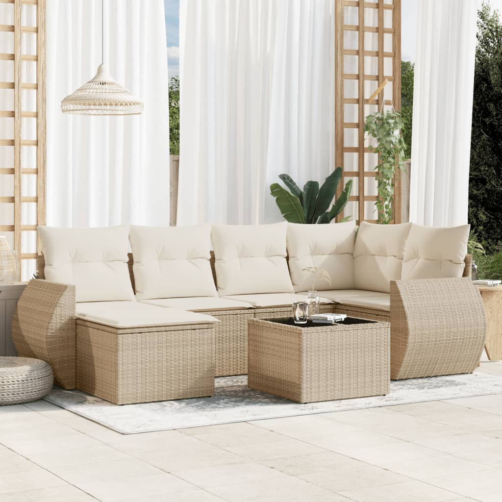 6-tlg. Garten-Sofagarnitur mit Kissen Schwarz Poly Rattan