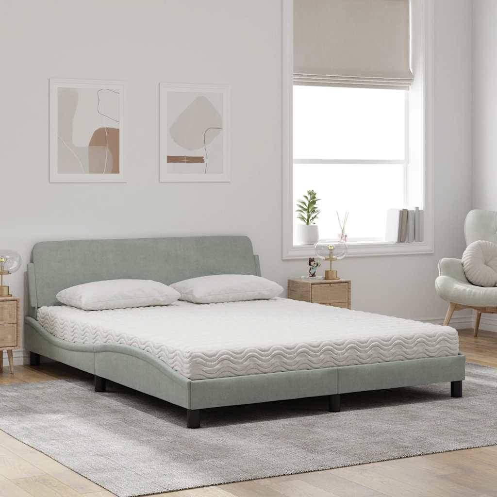 Bett mit Matratze "Dover" Hellgrau 80x200 cm Samt