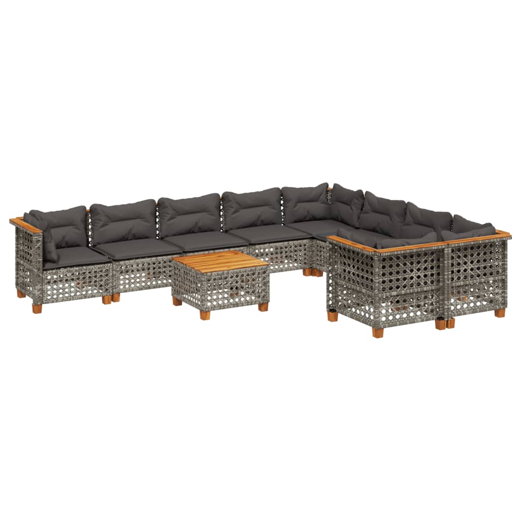 10-tlg. Garten-Sofagarnitur mit Kissen Beige Poly Rattan
