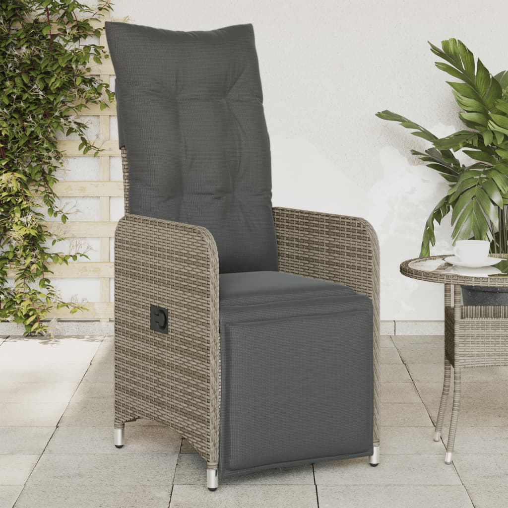 Gartensessel Verstellbar mit Kissen Schwarz Poly Rattan