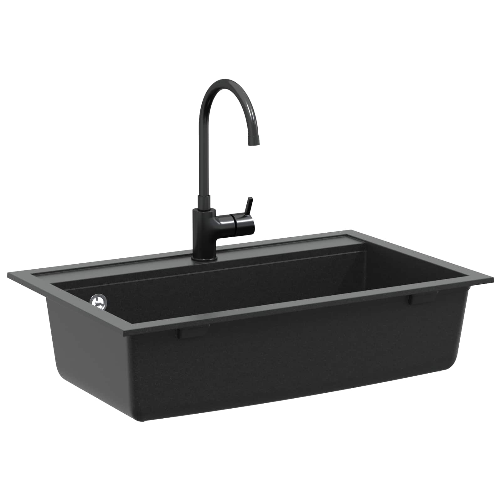 Granitspüle Einzelbecken Schwarz