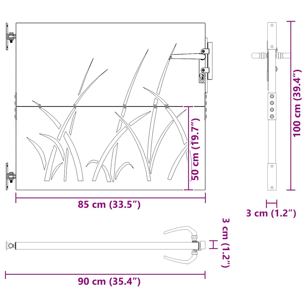 Gartentor 85x75 cm Cortenstahl Gras-Design