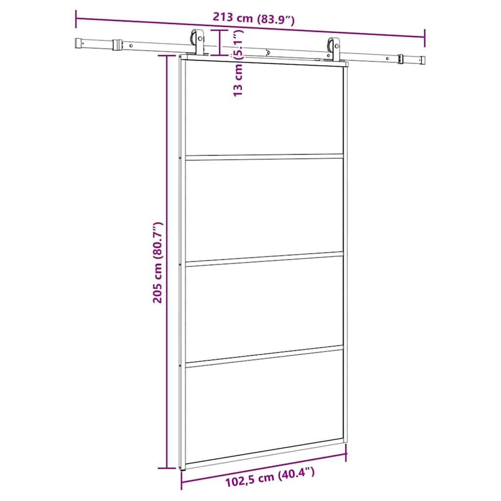 Schiebetür mit Beschlag Schwarz 76x205 cm ESG-Glas