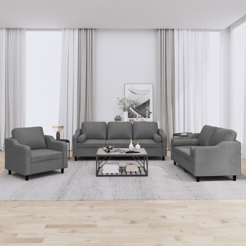 4-tlg. Sofagarnitur mit Kissen Braun Stoff