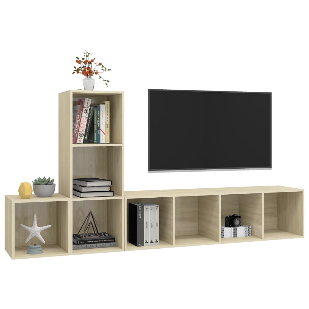 3-tlg. TV-Schrank-Set Grau Holzwerkstoff