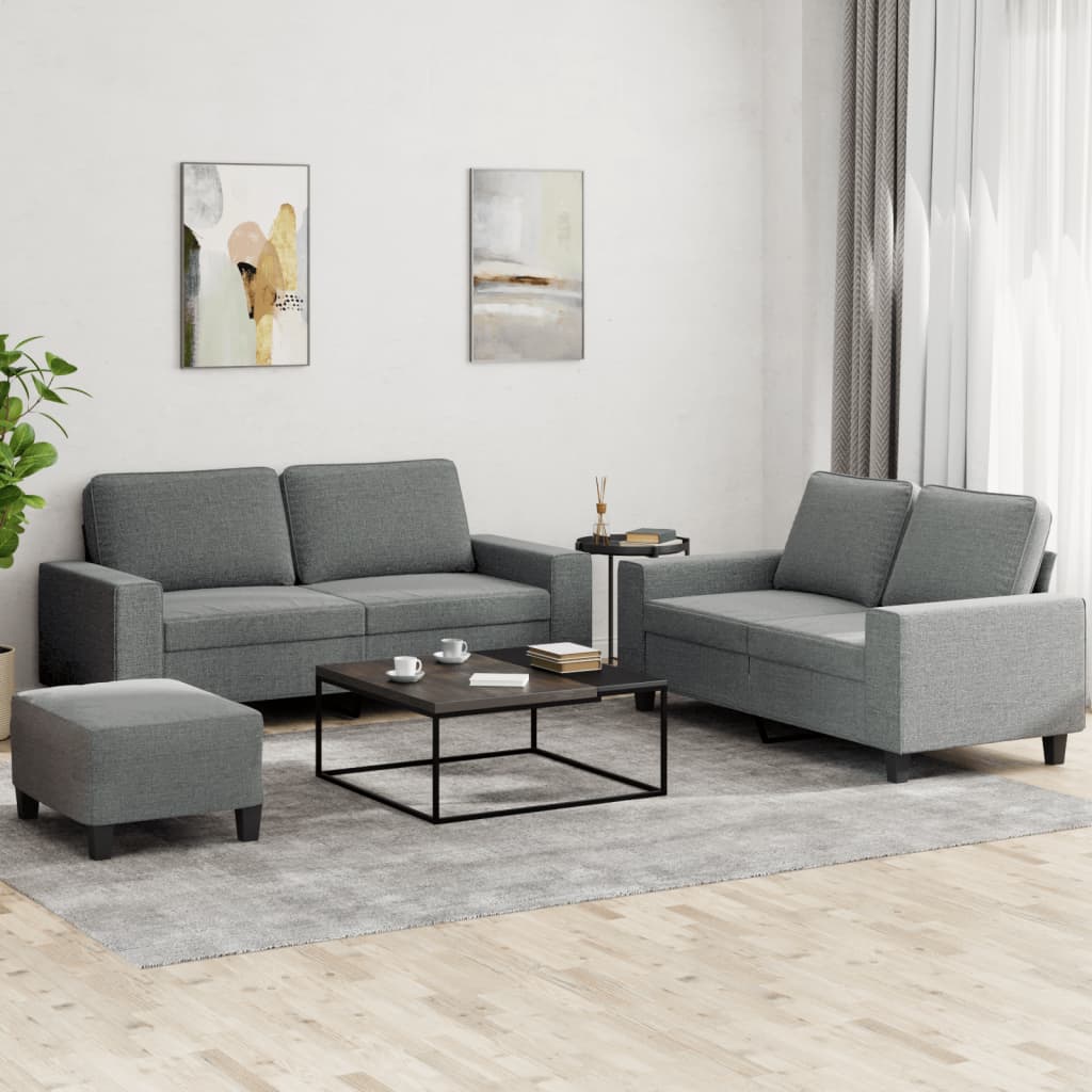 3-tlg. Sofagarnitur Hellgrau Stoff